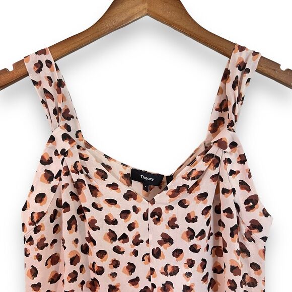 THEORY Womens Draped Leopard Silk Sleeveless Top Blouse Size P (XS) NWT $195 - Picture 3 of 9